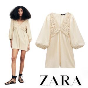 ZARA | Ecru | COMBINATION CROCHET SHORT JUMPSUIT